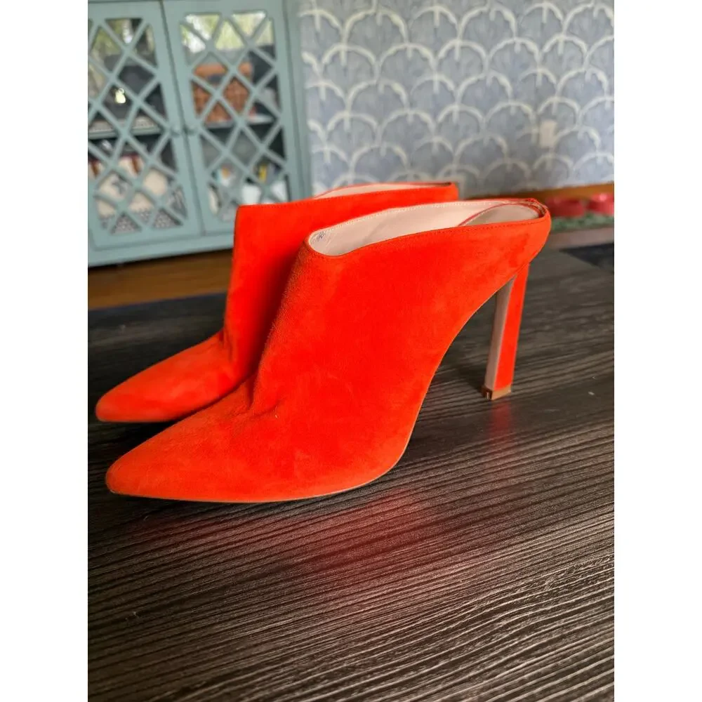Stuart Weitzman Camilla Orange Luxe Suede High Heeled Sz. 10.5 - Picture 10 of 10